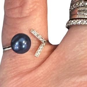 Genuine Black Pearl Marked .925 Adjustable Ring